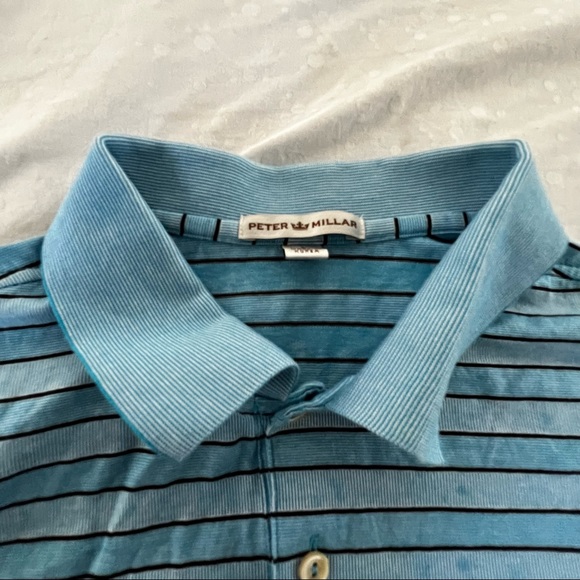 Peter Millar interlachen country club blue stripe polo L - Picture 2 of 6